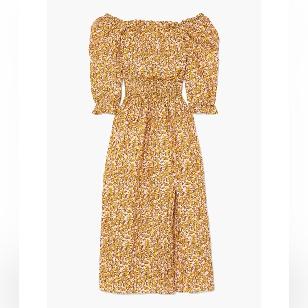 RIXO Lilly dress floral peasant Yellow Long Sleeve maxi off shoulder NWT XXS
